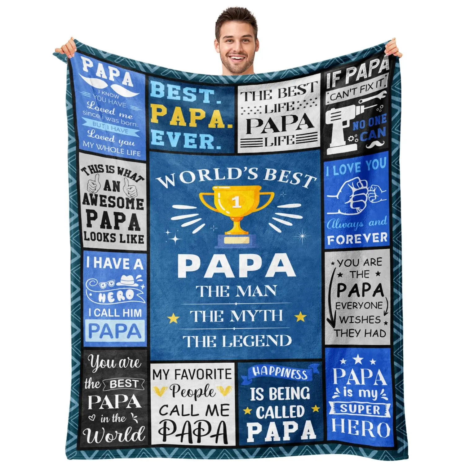 [Father's Day Gift] Papa Blanket Gifts - Papas Birthday Gift - Unique Fathers Day Christmas Valentines Day Birthday Gifts for Papa from Grandkids Grandchildren Granddaughter - Best Papas Ever Gift Blanket