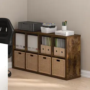 Modern 8-Cube Thick-Frame Open-Back Reversible CARB Wood Cubicle Bookshelf, 14.6x30x57.9 in, Living Room & Home Office Furniture