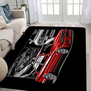 1 piece red car pattern, machine washable square floor mat, suitable for home decor, office, bedroom, dining room - polyester fiber, holiday indoor carpet