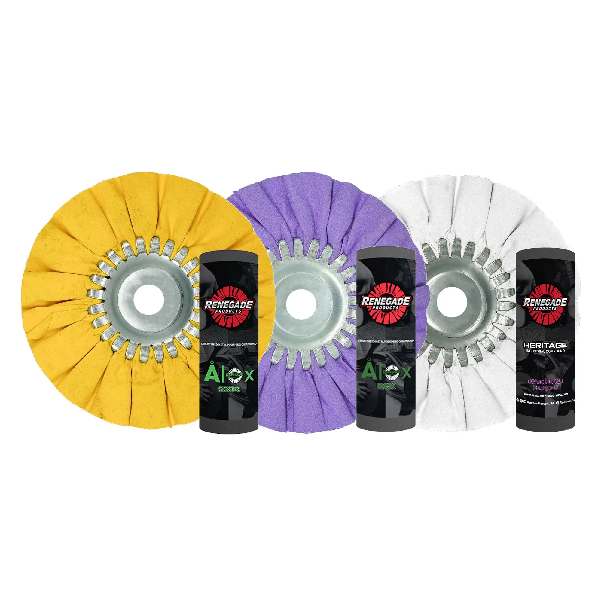 Renegade Products 6 in Mini Airway Buffing Wheel Kit for 3-Step Aluminum Polishing, 3 Wheels and 3 Compound Bars