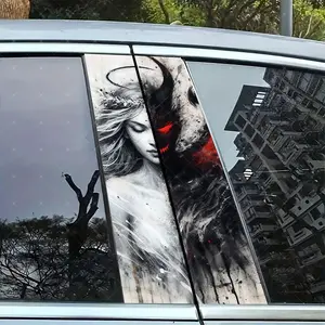 2pc Angel Demon Vinyl Stickers, Car B Pillar Protection Decals, Easy Peel & Stick, Sunproof Waterproof Scratch Resistant, All Cars Decor, Sticker For Cars