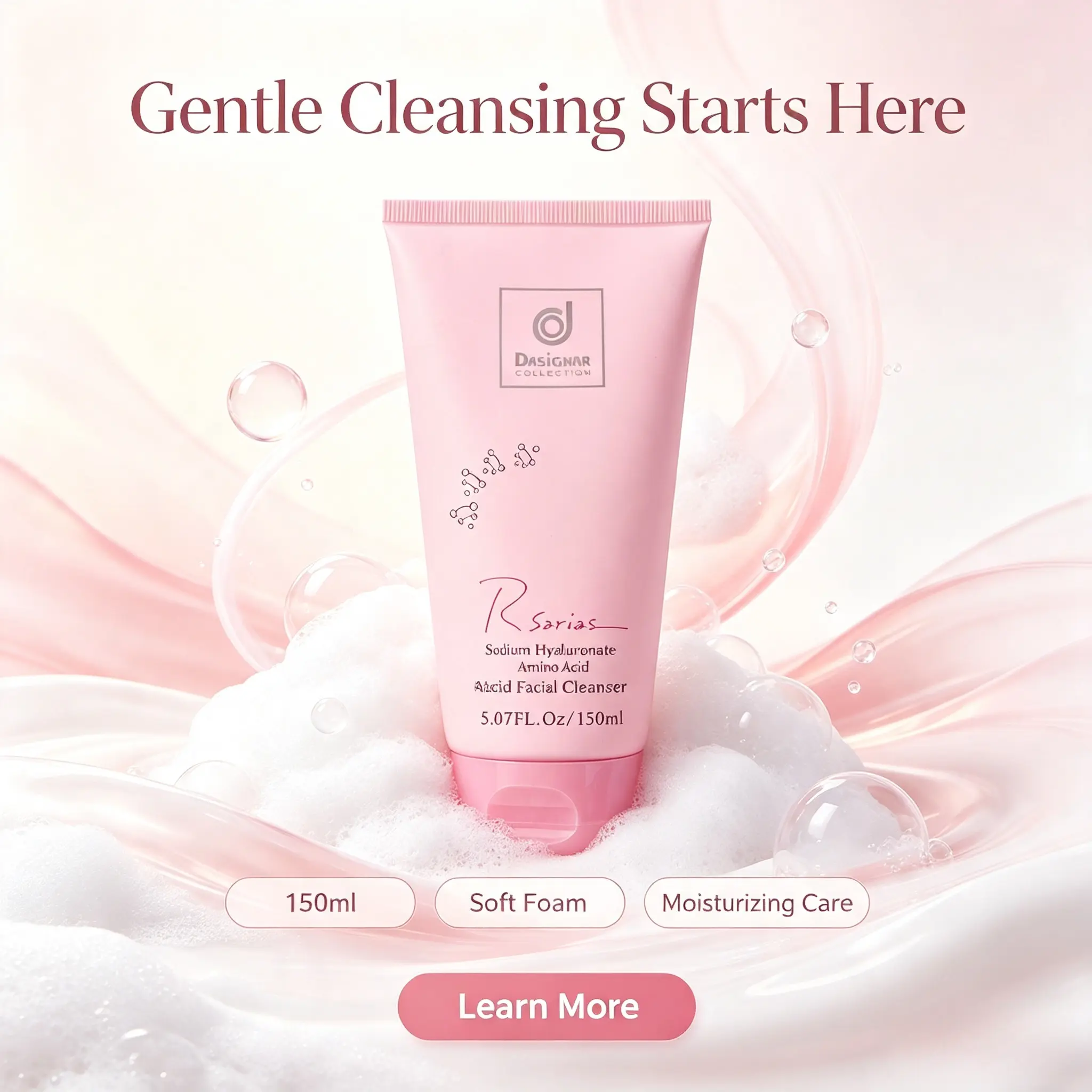 【Rsarias】Sodium Hyaluronate Amino Acid Facial Cleanser 150ml Hydrating Gentle Daily Face Wash for All Skin Types