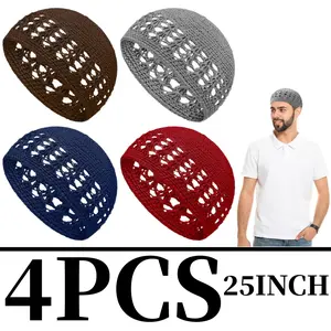 4 Pcs Unisex Casual Knit Kufi Hats - Solid Color, Stretchy, Crochet Beanie Skull Caps for Men, Teens - Sports & Outdoor Accessories