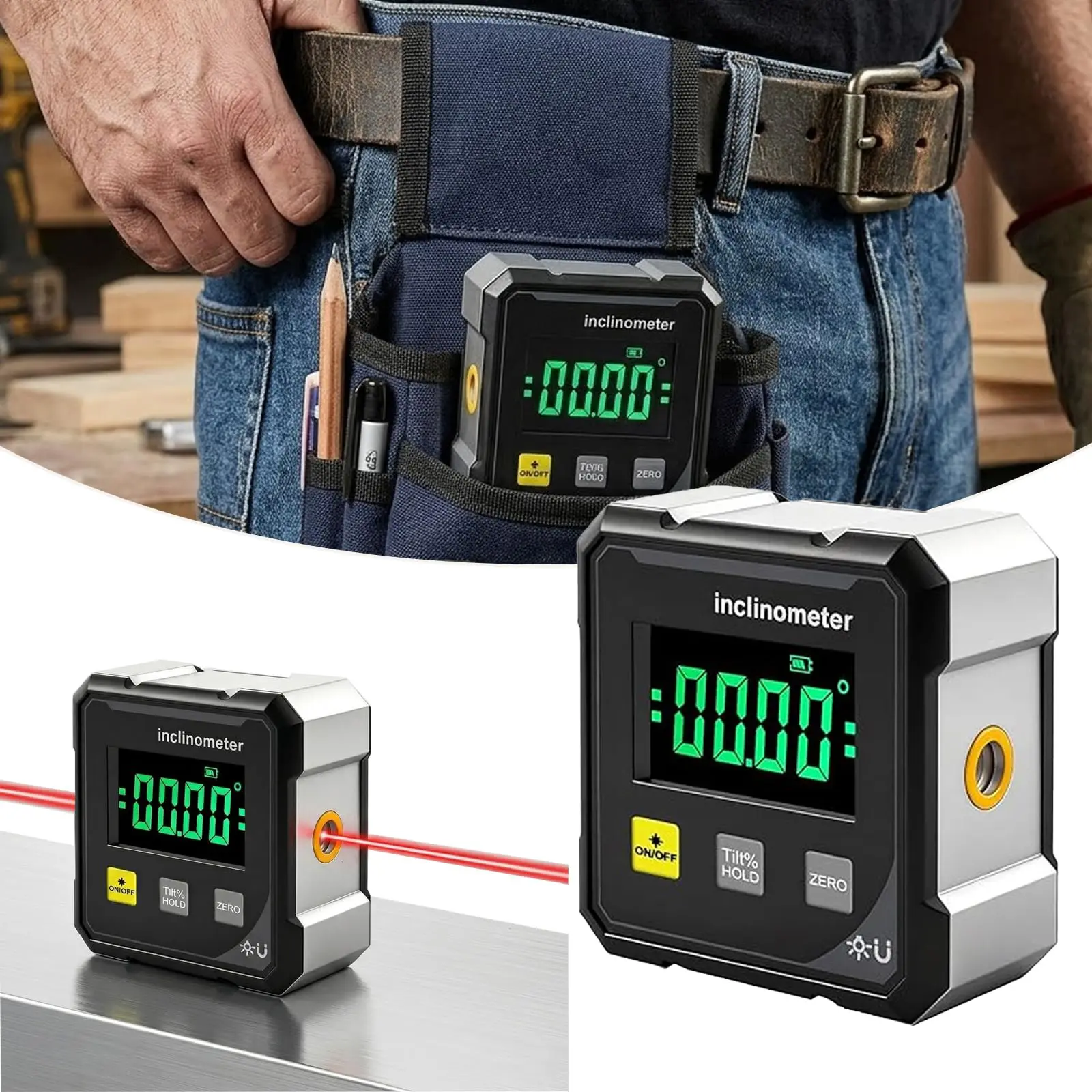 Radiaint Portable Magnetic Digital Angle Finder - Rechargeable 360° Magnetic Attachment Hardwarea Tool with Dual Laser Guide for Woodworking, Angle Gauge