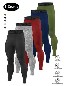 Men's Compression Pants 5-Pack, Quick-Dry Elastic Waistband, Sporty Tight-Fit Long Leggings, Breathable Activewear Bottoms for Running Fitness Outdoor Activities