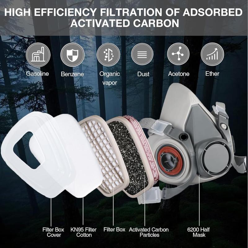 Industrial Reusable Gas Mask – Professional Dual Respirator Face Mask with 16 in 1 Safety Set, Filter Cartridge, Goggles, Dust-Proof Protective Mask for Paint Spray, Chemical Workplace Safety