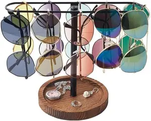 Sunglass Organizer, Multiple Glasses Holder Stand for Men and Women, Wood Eyeglass Holder Rack, Metal Sunglasses Organizer Storage for dresser, desk, bedroom, nightstand