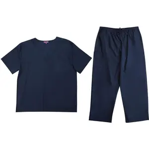 Tropi Mens Scrub Sets - Four Pocket Medical Scrubs Uniform (V-Neck with Cargo Pant) (Navy, Small)