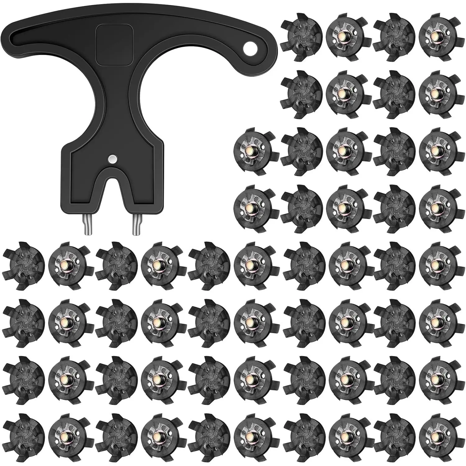 51 Pcs Golf Shoe Spikes Replacements Set 50 Golf Shoe Cleats with 1 Black Golf Cleats Spanner Metal Thread Screw 6 mm Dia Golf Cleats Replacement for Cricket Shoe(Black)