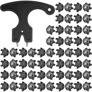 51 Pcs Golf Shoe Spikes Replacements Set 50 Golf Shoe Cleats with 1 Black Golf Cleats Spanner Metal Thread Screw 6 mm Dia Golf Cleats Replacement for Cricket Shoe(Black)
