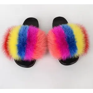 "LOLLIPOP" Multicolored Striped Fur Fluffy Flip Flops™️