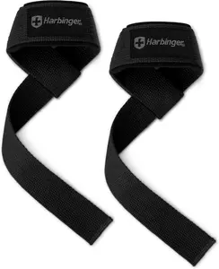 Harbinger Padded Cotton Lift Straps - Soft, Supportive Neotek Wrist Pads - 21.5" Length, 1.5" Width - Reinforced Edges & Heavy-Duty Stitching - Cushions Wrists for Lifting Support