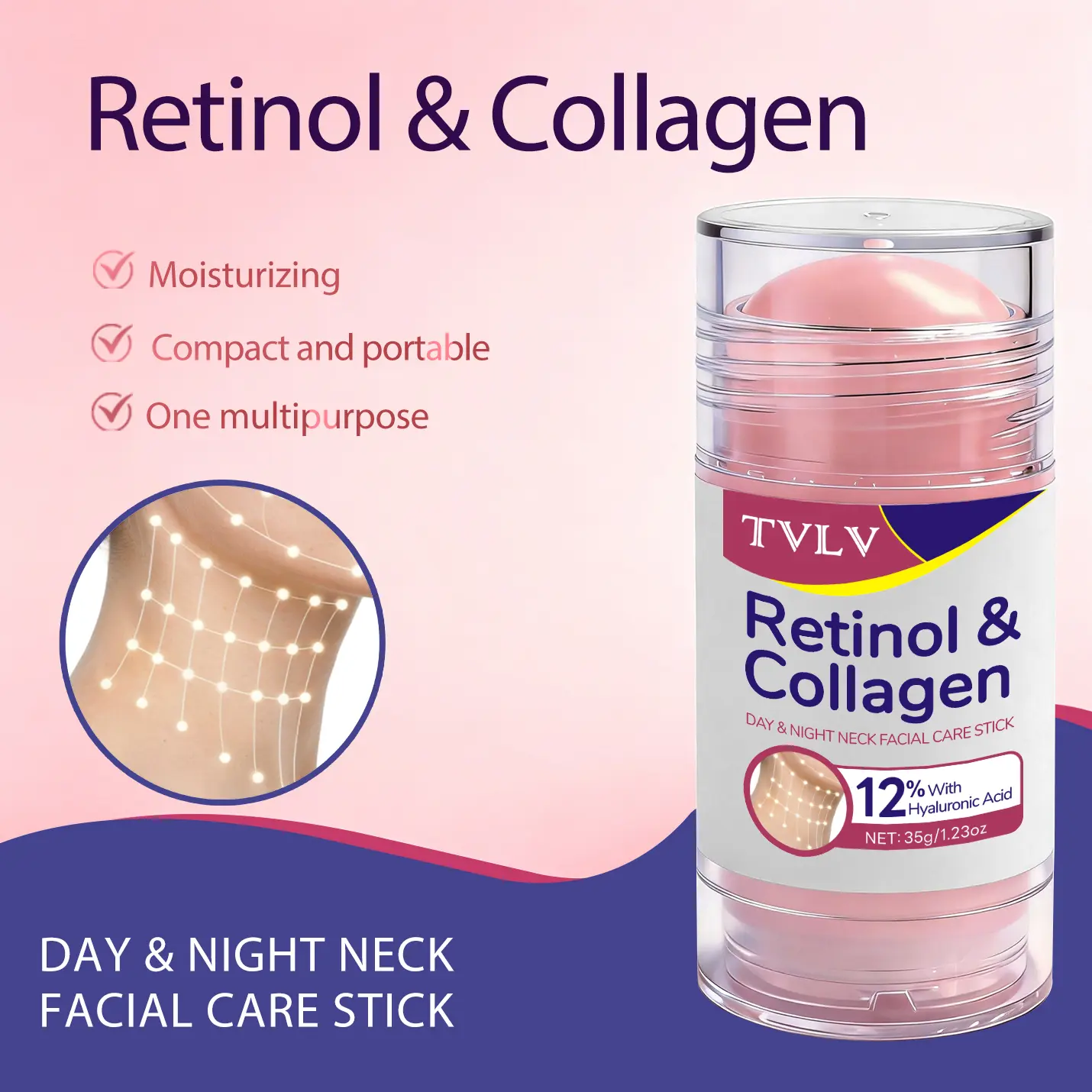 Gentle Retinol Collagen Neck & Face Care Stick - Alcohol-Free Firming Serum for All Skin Types, Firms & Lifts, Deeply Hydrates for Smooth Dewy Complexion, Daily Anti-Aging Skincare Essential