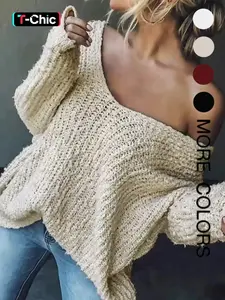 Women's Off-Shoulder Sweater, Fall Winter Casual Loose-Fit Knitted Top, Soft Comfortable Elegant Slimming Knitting Design, Knitwear