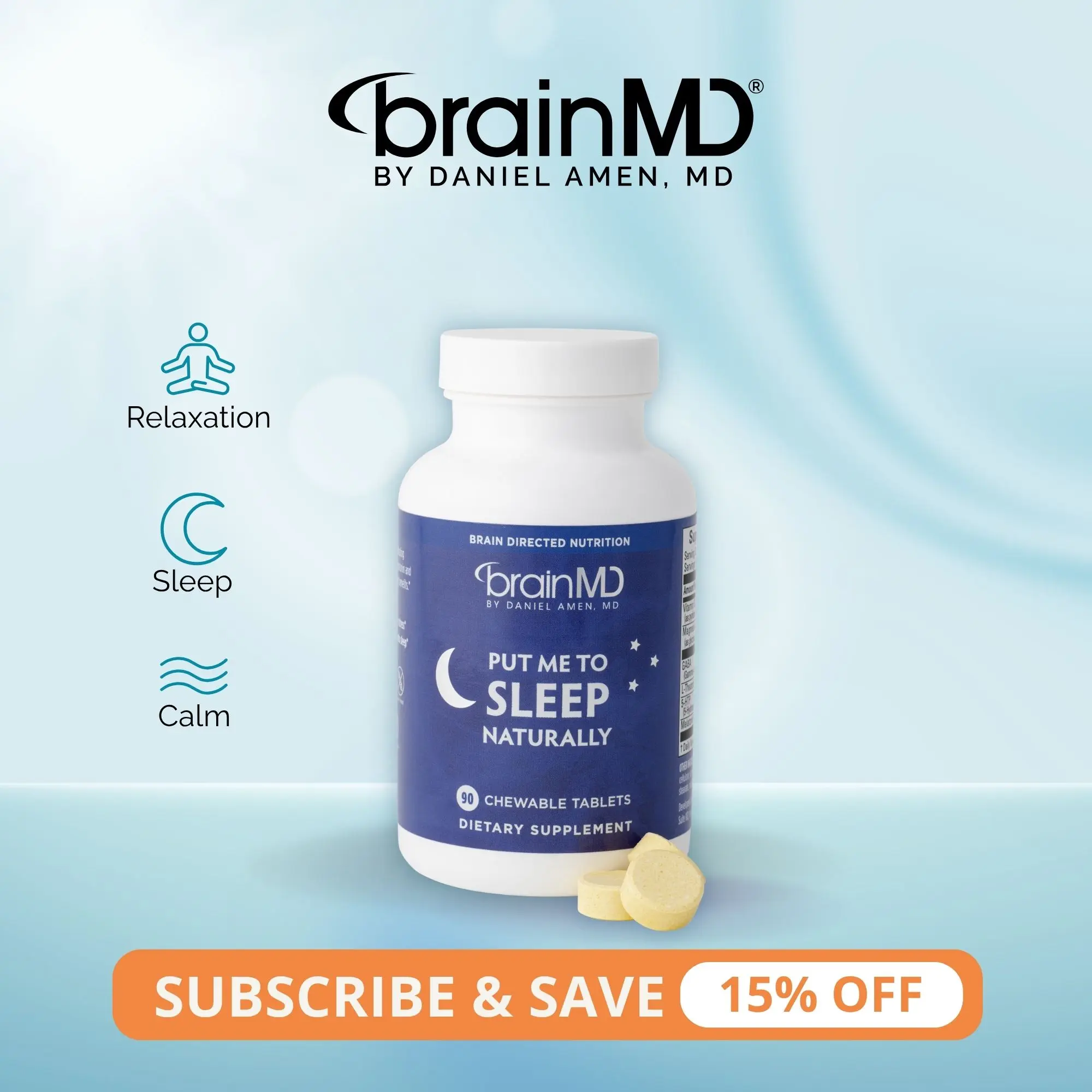 Put Me To Sleep Naturally | BrainMD | 90 Chewable Tablets | Fast Sleep Onset & Restful Sleep Support | Calm Relaxation & Stress Recovery Support |Melatonin with GABA & L-Theanine