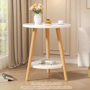 Modern Double Layer Coffee Table, Round Small Side Table For Living Room Sofa, High-End Corner Table Bedroom Nightstand Storage Shelf, Home Decor, Double Layer