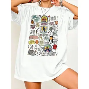 Hamilton Musical Quote Lin-Manuel Miranda Inspired Revolutionary Stage Line Vintage Letter Graphic T-Shirt Oversized Women Drop Shoulder Short Sleeve Trendy Streetwear Top Casual Tees, Broadway Musical Shirt, Hamilton Fan Merch, Theater Lover Gift, Vinta