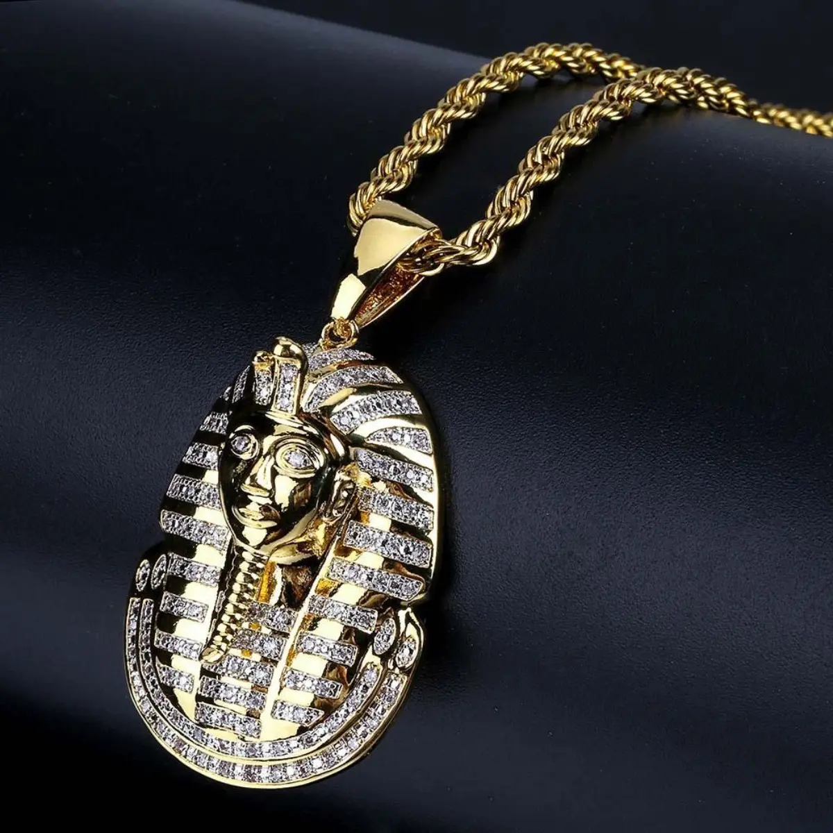 European and American Egyptian Pharaoh Head Hip Hop Pendant Amazon Wish Personalized Retro Men's Necklace Personalized Pendant neck  alace hypoallergenic gift