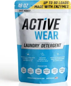 New Active Wear Laundry Detergent & Soak - Formulated for Sweat and Workout Clothes - Natural Performance Concentrate Enzyme Booster Deodorizer - Powder Wash for Activewear Gym Apparel (90 Loads)…