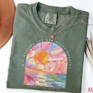 Comfort Colors Christian Shirt His Mercies Are New Every Morning Bible Verse Shirt Religious Women Gift Faith Tee Christian Gifts Jesus Tee Unisex Womenswear Graphic Tops DJF