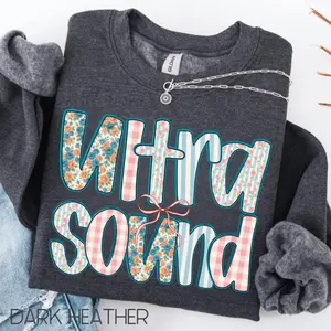 Women's Preppy Breathable Soft Casual Style Ultrasound T-Shirt & Sweatshirt - Sonographer Crewneck with Bow, Coquette Medical Gift Top