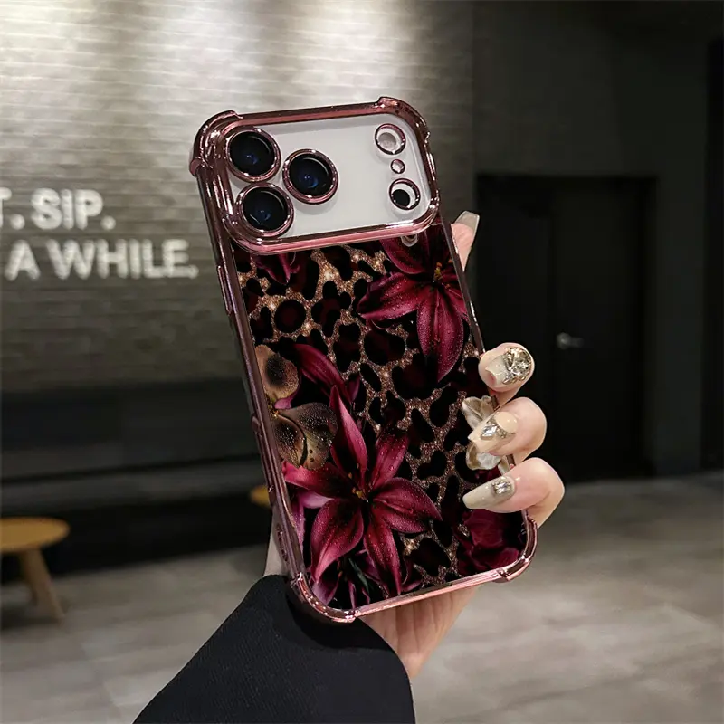 Lilies & Leopard Print Silicone TPU Slim Protective Case with Drop Armor, 4-Corner Drop-Proof Shockproof Full Camera Protection, Anti-Fingerprint for iPhone 18  Pro Max 17 Pro Max Air, 16 Pro Max, 15, 14, 13, 12, 11 Plus Series