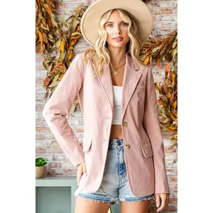 First Love Full Size Single-Breasted Flap Pocket Corduroy Blazer