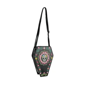 Day of the Dead Sugar Skull Coffin Shaped Convertible Mini Backpack / Crossbody Purse for Adults