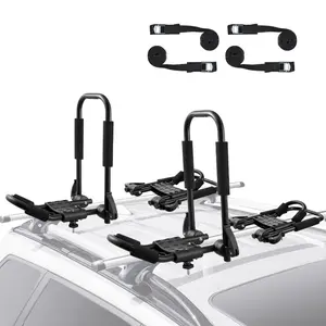 VEVOR Kayak Roof Rack 2 Pairs J-Bar, Soft Roof Rack Quick Folding, Top Mount Tie Down, Carrier for kayak, Surf Board, Canoe, SUP, Ski Board, Mount on Car, SUV, Truck, 2 Kayaks