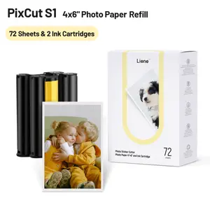 Liene Photo Paper & Cartridge, 2 Ink Cartridge Refill & 72 sheets photo papers, 4x6", Dye Sublimation, Water & Oxidation-Proof, Compatible w/Liene PixCut S1 Photo Sticker Printer and Cutter