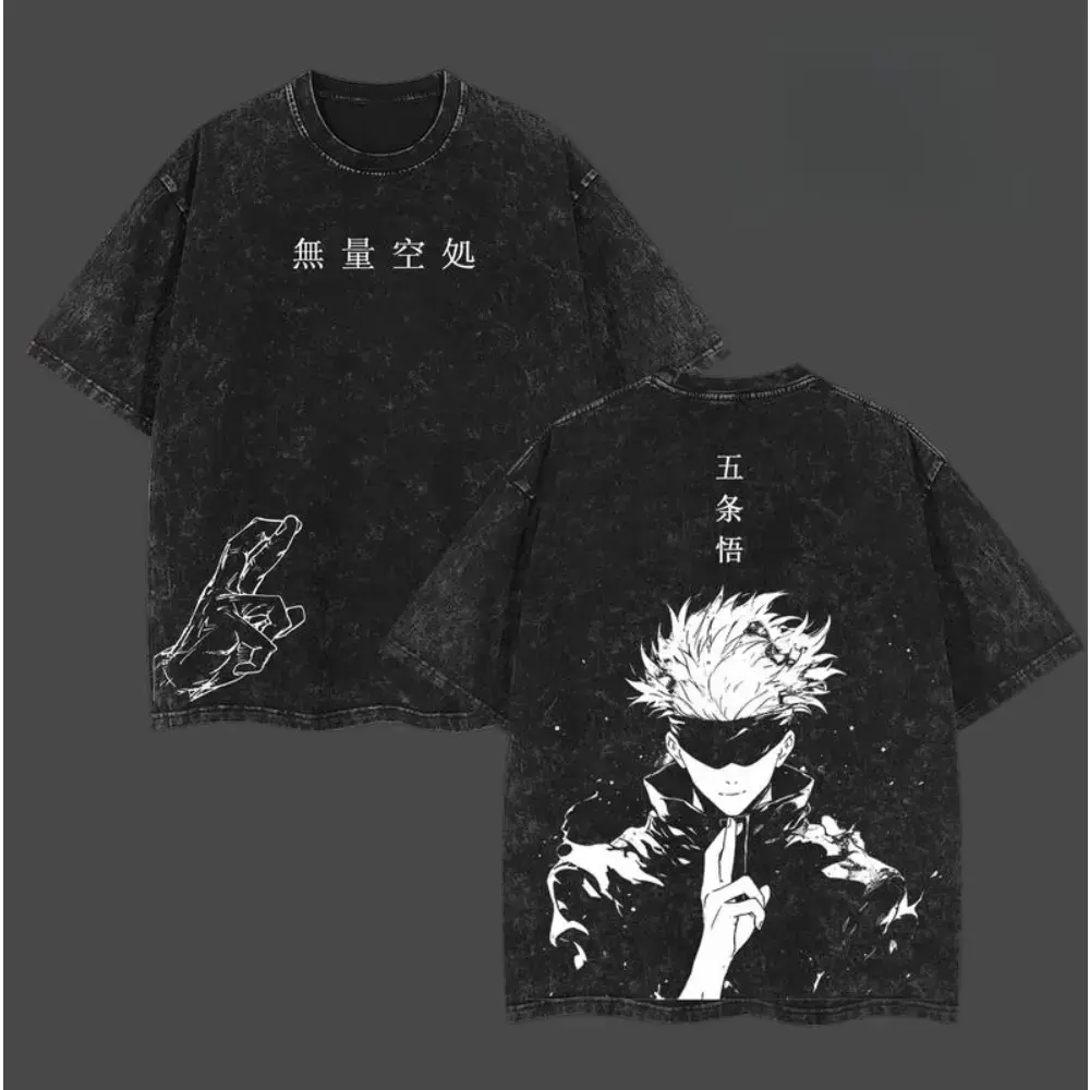Retro Vintage Gojo - Jujutsu Kaisen Anime Double Printed Vintage Washed Tee Unisex Oversize Anime Manga Washed Heavyweight Cotton T-shirt, Gift For Anime Fan, Anime Lover