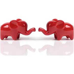 4 inch Red Ceramic Elephant Figurines Set of 2 - Modern Good Luck Elephant Statue Cute Knick Knacks Sculptures for Living Room, Bedroom, Office Desk, Housewarming & Wedding Gift