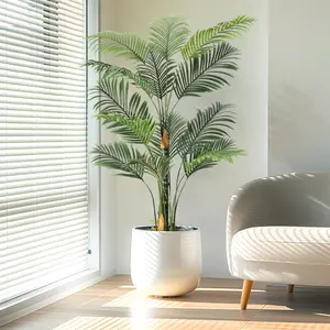 Artificial Palm Tree,6 ft Golden Cane Palm Artificial Tree UV Resistant Fake Plant in Pot for Home Office Living Room Decor Indoor Ourdoor
