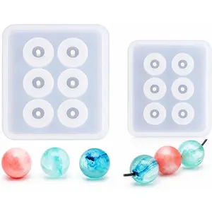 2pcs Sphere Ball Silicone Bead Molds with Holes Round Resin Epoxy Mold for Jewelry Polymer Clay Soap Making Cabochon Gemstone DIY Crafting, 12mm 16mm Diameter 2 in Set