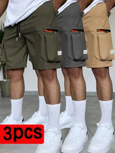 Men’s Cargo Shorts 3-Piece Set — Tear-Resistant Fabric, Multi-Pocket Design, Adjustable Waistband — Suitable for Outdoor Travel, Sports, and Casual Wear