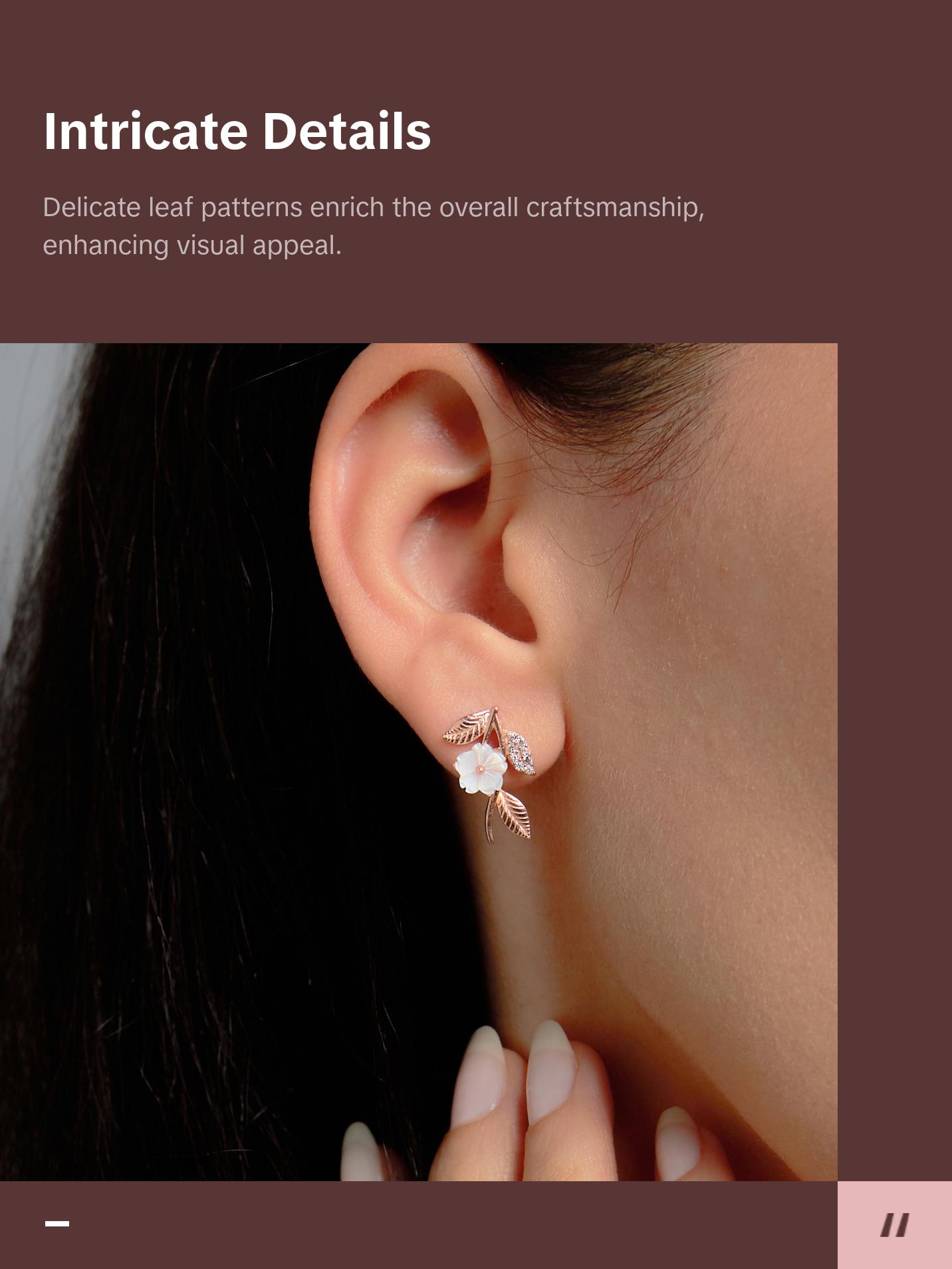 Italian Spring Earrings for Women - 925 Sterling Silver with Rose Gold Plating, Mother-of-Pearl Flowers & Sparkling Zirconia, Elegant Design