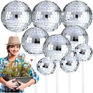 9 count Disco Ball Picks - Sun Catcher Mirror Ornaments with 3 Sizes for Floral Arrangements, Retro  Reflective 70s Decor,  Decor, &Party Centerpieces