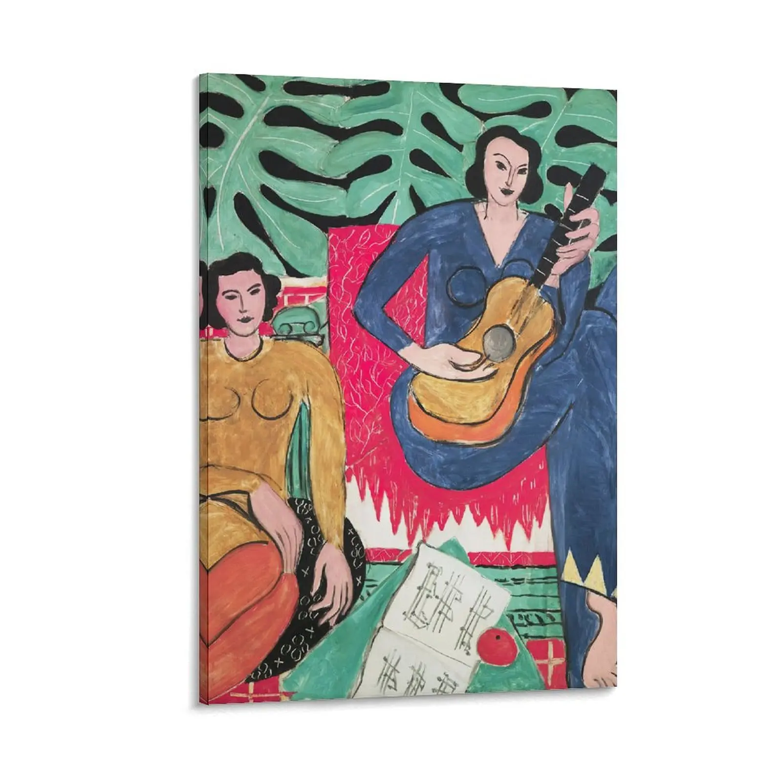 Matisse's The Music Fine Art Canvas Print Poster, Wood Frames Photo Decoration, Easy Ideal Gift for Bedroom & Office Home Decor to Add Artistic Charm