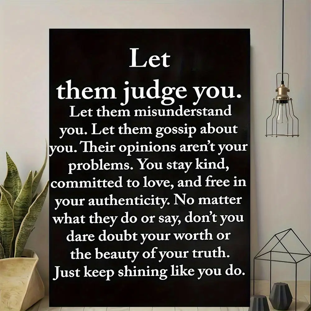 1Pc Multi-Size 2D Flat "Let Them Judge You" Motivational Text Canvas Wall Art with Wooden Frame - Home Style Wall Arts for Interior Spaces, Christmas Gift, Posters & Prints