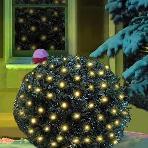 LED Christmas Net Lights Outdoor Decorations for Bushes,144LED 6ftx6ft Connectable Green Wire Net Christmas Lights for Outdoor Indoor Yard Mesh Shrub Tree Decor,UL Certified(Warm White)