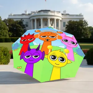 Sprunki Theme Pattern Umbrella, portable, foldable and rainproof design, 8 ribs, a casual outdoor accessory for Halloween, Christmas, and birthday gifts. P251127082