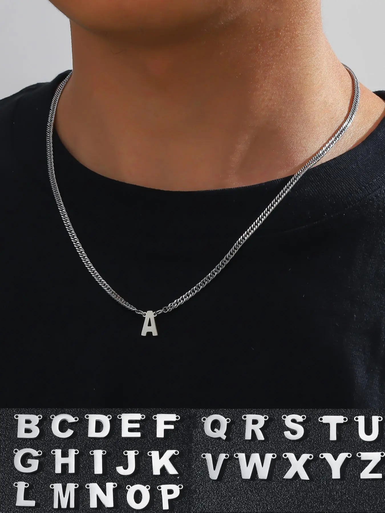 Fashion Alphabet Detail Pendant Necklace for Men & Women, Stainless Steel Jewelry for Party, Daily Clothing Decor, Necklace Initial, Trendy Hip-hop Jewelry for Birthday Gift, Letters Necklace, Chain Necklace