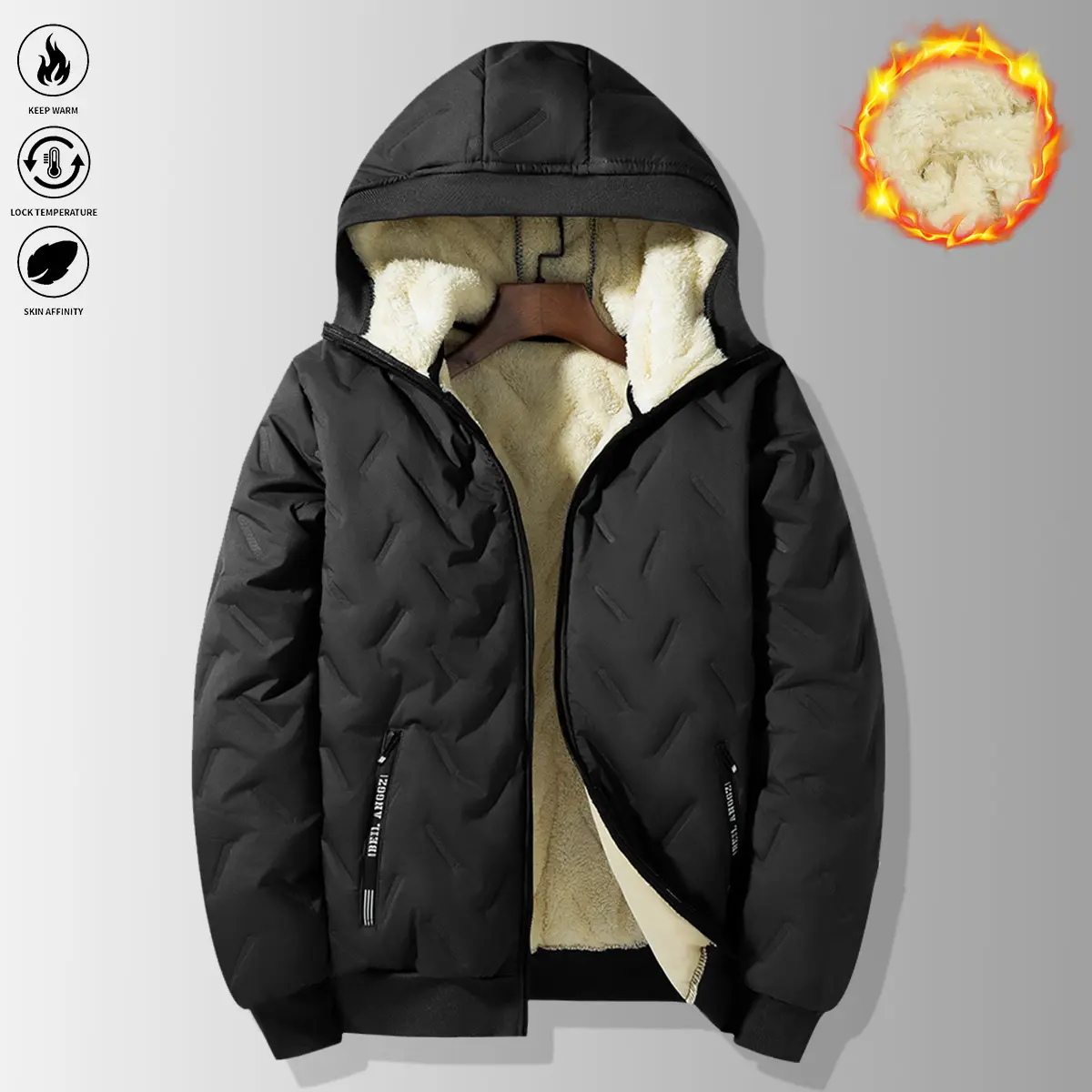 Men's Thermal Lined Plain Quilted Hooded Windproof Casual Wear Coat - Long-Sleeve Loose-Fit Winter Cold Weather Outerwear, Windproof Coat