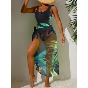 European And American One-piece Swimsuit Bikini Set Conservative Belly Covering Beach Skirt Chiffon Wrapped Skirt Hot Spring Swimsuit Women