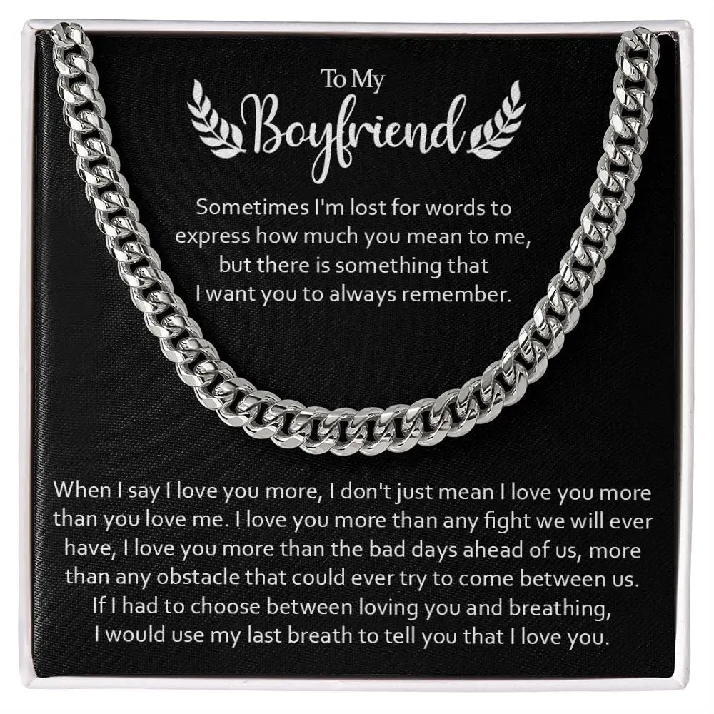 Cuban Link Chain Promise Necklace To My Boyfriend From Girlfriend For Boyfriend, Gifts, Jewelry, with Message Card, Box, For Birthday, Valentines, Christmas