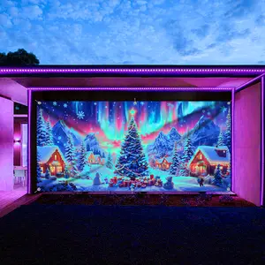 Large Fluorescent Christmas Tree Tapestry - UV Black Light Reactive, Easy-Hang Outdoor Decor for Holiday Parties & Gifts
