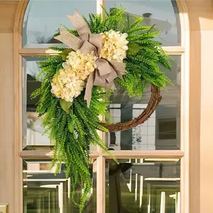 Plastic Artificial Flower Wreath, Natural Home Style, Country Chic Hydrangea Wreath Hanging Decor, Festival Decoration, Front Door Wreath