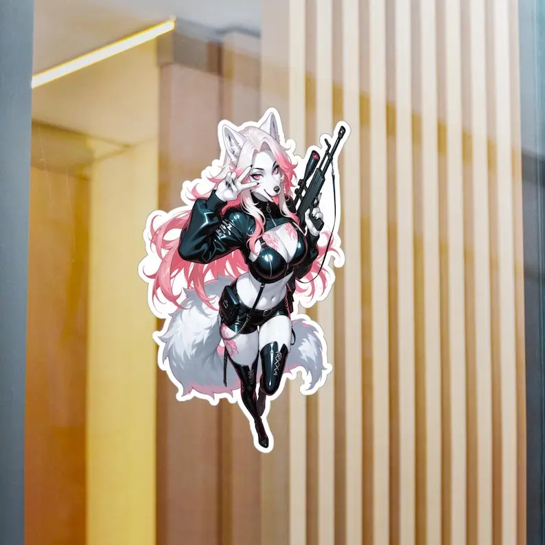 Army Furry Wolf Girl Sticker - Busty Waifu Sniper, Sniper Wolf, Vinyl Decal, Sultry Babe Waterproof Vinyl Decal for Car, Laptop & Tumbler