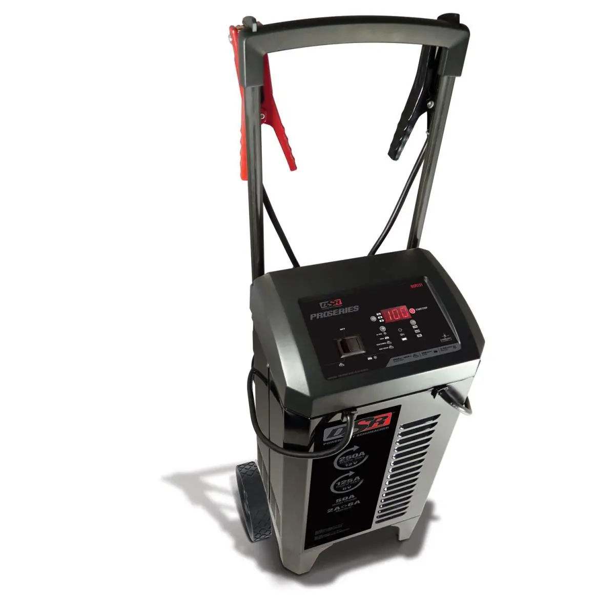 Schumacher DSR131 ProSeries 6V/12V 250A Car Battery Charger & Engine Starter - 1 DSR131 Unit, 300A Peak, 300A Color-Coded Clamps, 6-Gauge Output Cables, 12-ft Reach, Digital Display for Trucks & Batteries Repair