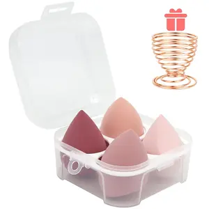 Makeup Sponges Set - Beauty sponges Blending Blenders with 1 Holder and Egg Case, Flawless  Cream, Powder and Liquid (Pink, 4Pcs+1Holder+ case)
